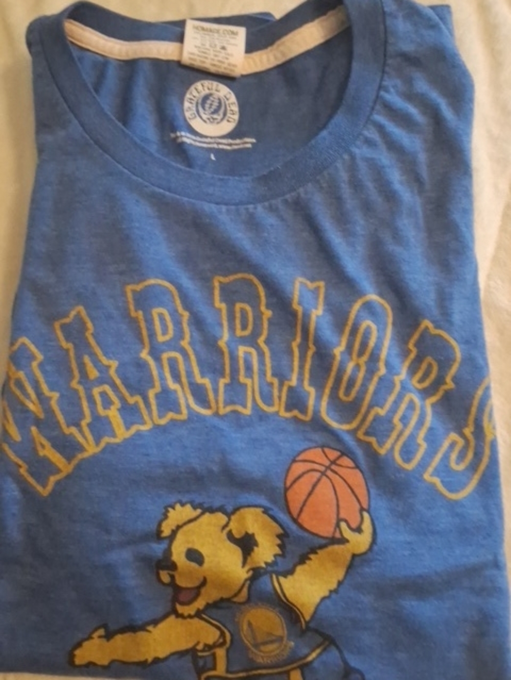 HOMAGE Blue Tee with Peach Trim and White Logo